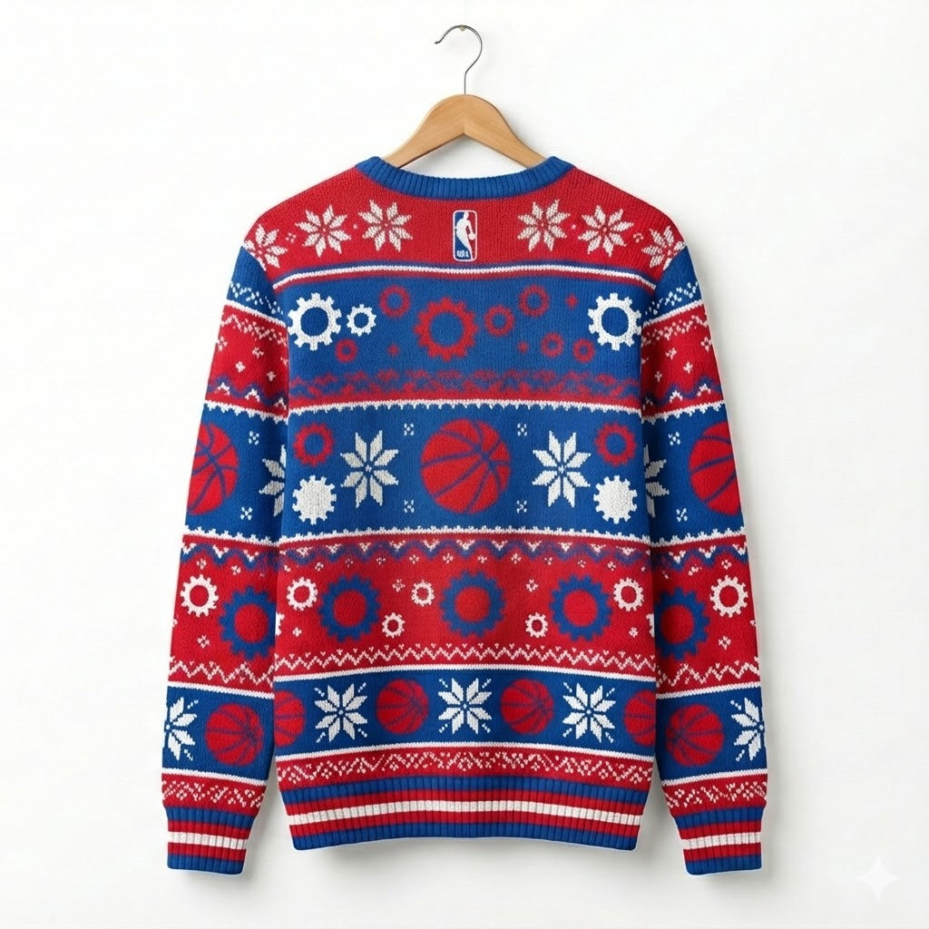 Detroit Pistons Ugly Christmas Sweater – Piston Power Snowflake Exclusive Holiday Fan Apparel NBA - LeagueLockerGear