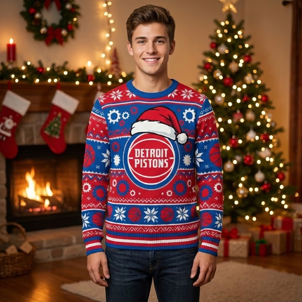 Detroit Pistons Ugly Christmas Sweater – Piston Power Snowflake Exclusive Holiday Fan Apparel NBA - LeagueLockerGear