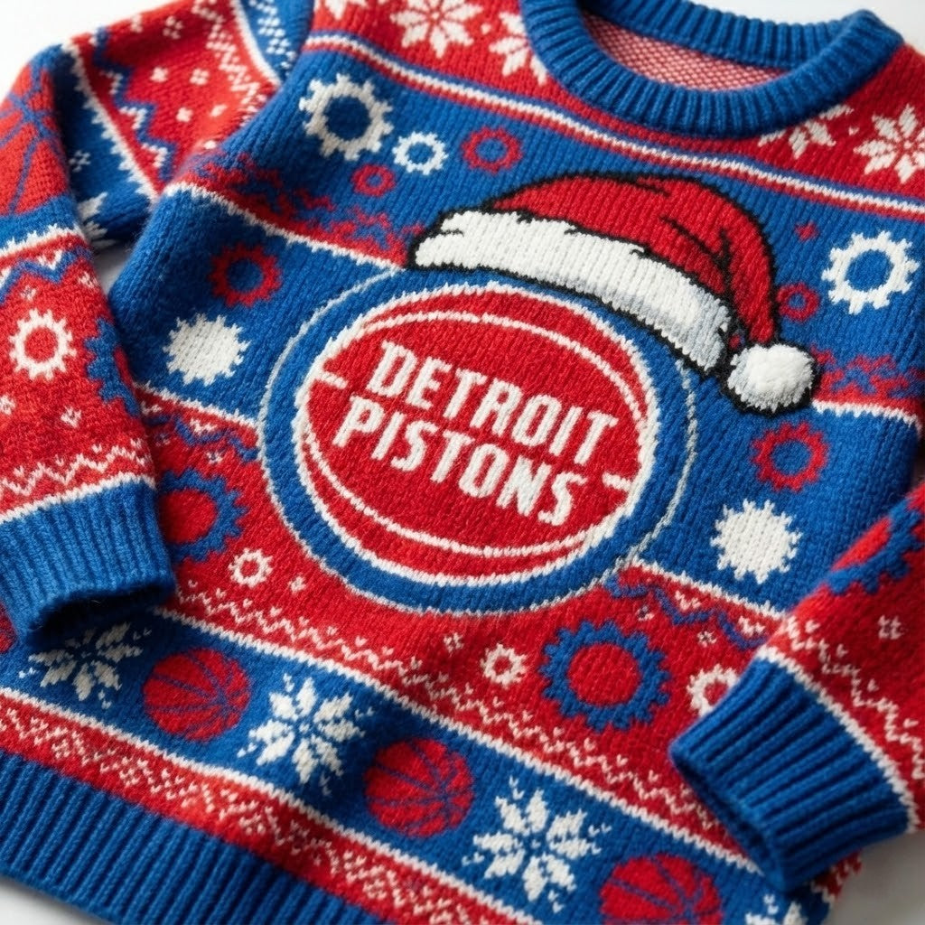 Detroit Pistons Ugly Christmas Sweater – Piston Power Snowflake Exclusive Holiday Fan Apparel NBA - LeagueLockerGear