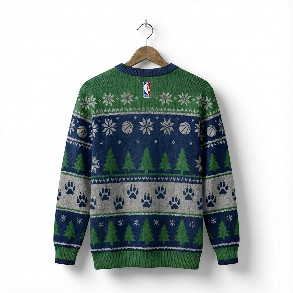 Minnesota Timberwolves Ugly Christmas Sweater – Howling Wolf Green & Blue Winter Theme Fan Gear NBA - LeagueLockerGear