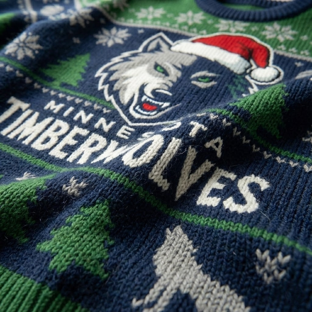 Minnesota Timberwolves Ugly Christmas Sweater – Howling Wolf Green & Blue Winter Theme Fan Gear NBA - LeagueLockerGear