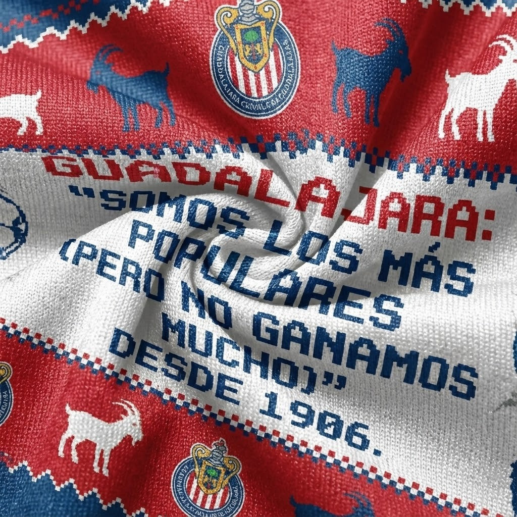 Chivas Guadalajara Liga MX Ugly Christmas Sweater – “Somos Los Más Populares” Iconic Red & White Fan Knit - LeagueLockerGear