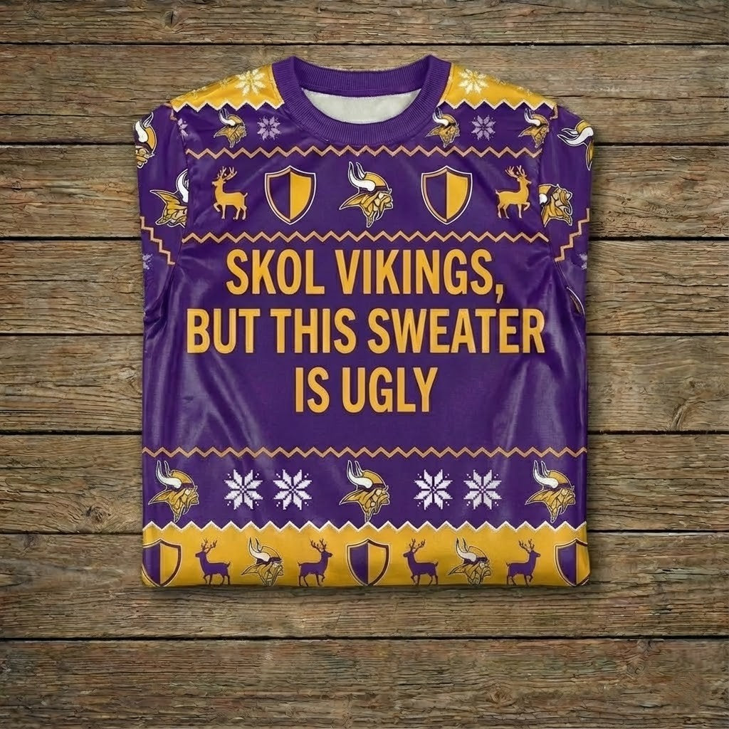 Personalized Minnesota Vikings Ugly Christmas Sweater - DIY Text Skol Nation Purple Pride Sweatshirt - LeagueLockerGear