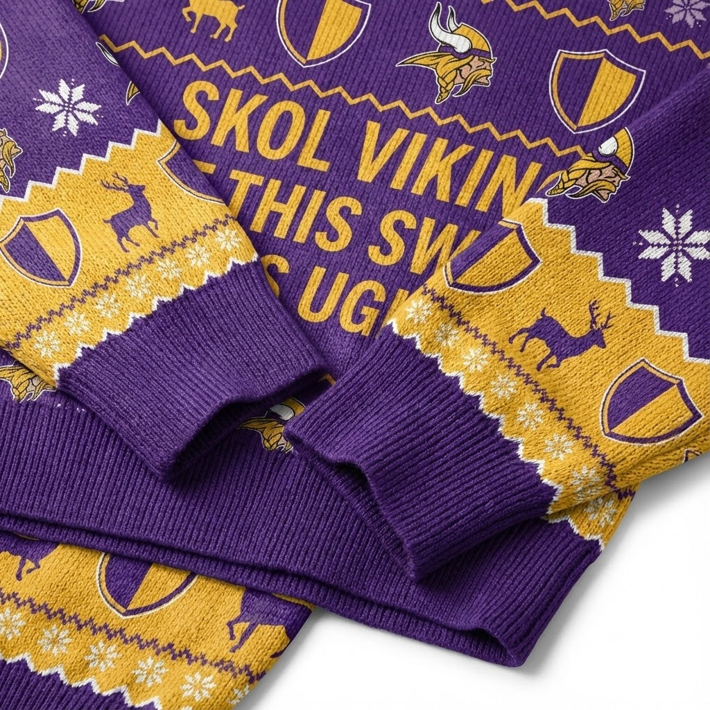 Personalized Minnesota Vikings Ugly Christmas Sweater - DIY Text Skol Nation Purple Pride Sweatshirt - LeagueLockerGear