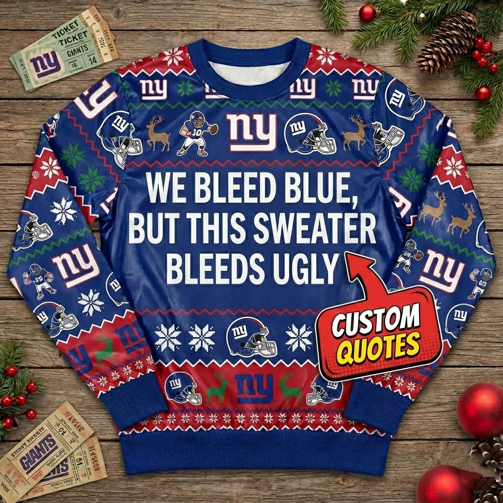 Personalized NY Giants Ugly Christmas Sweater - Big Blue Wrecking Crew Custom Holiday Jumper - LeagueLockerGear