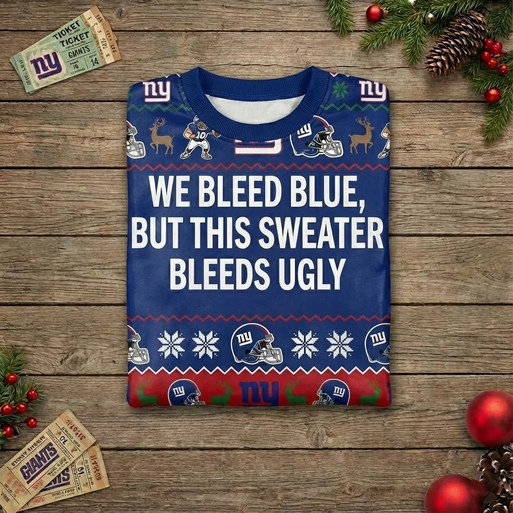 Personalized NY Giants Ugly Christmas Sweater - Big Blue Wrecking Crew Custom Holiday Jumper - LeagueLockerGear