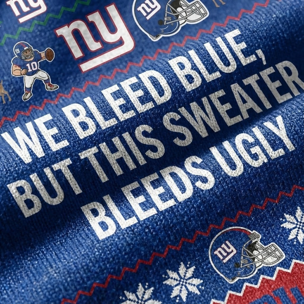 Personalized NY Giants Ugly Christmas Sweater - Big Blue Wrecking Crew Custom Holiday Jumper - LeagueLockerGear