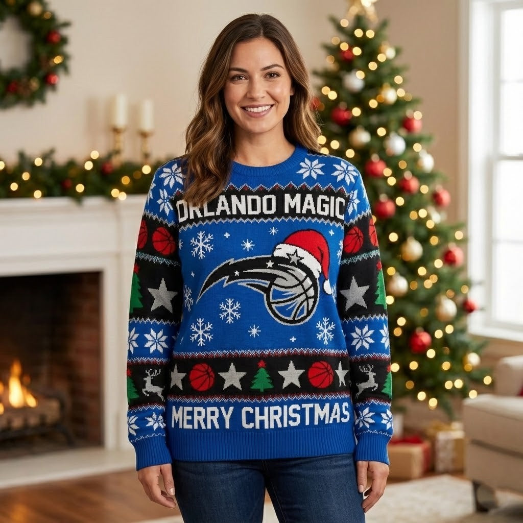Orlando Magic Ugly Christmas Sweater – Merry Christmas Star & Deer For Real NBA Fans - LeagueLockerGear