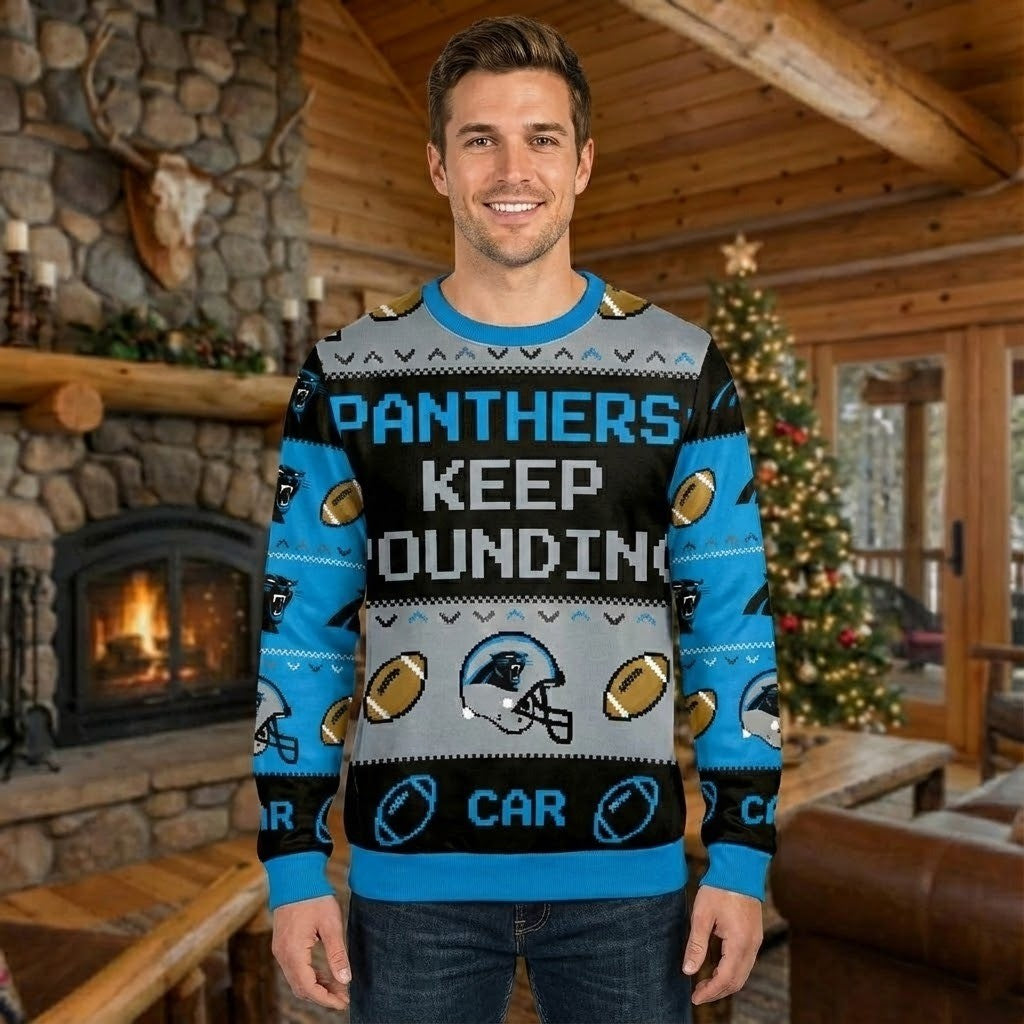 Carolina Panthers Ugly Christmas Sweater – NFL “Keep Pounding” Exclusive Spirit Pullover - LeagueLockerGear