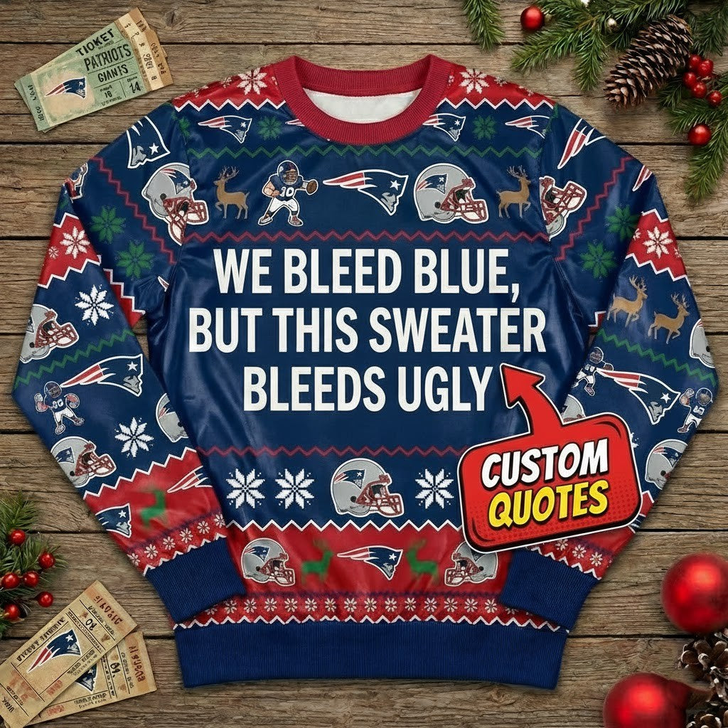 Personalized New England Patriots Ugly Christmas Sweater - Custom Message 6x Champions Football Pullover - LeagueLockerGear