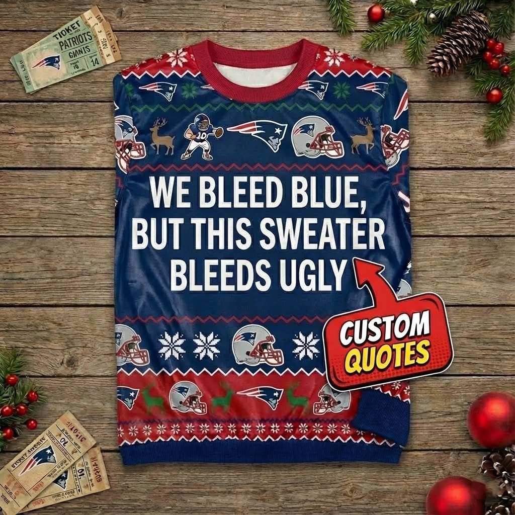 Personalized New England Patriots Ugly Christmas Sweater - Custom Message 6x Champions Football Pullover - LeagueLockerGear