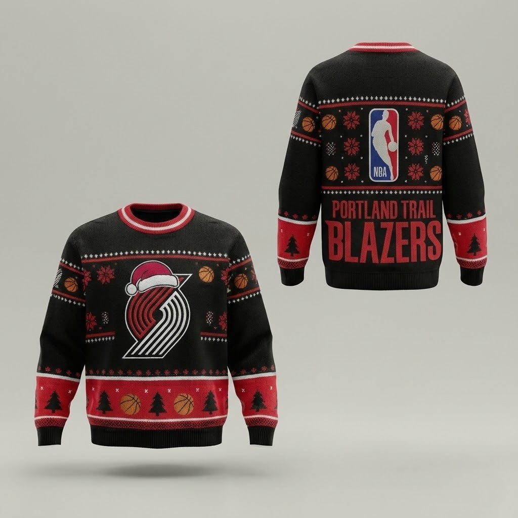 Portland Trail Blazers Ugly Christmas Sweater – Rip City Holiday Knit Red & Black Logo Christmas Apparel NBA - LeagueLockerGear
