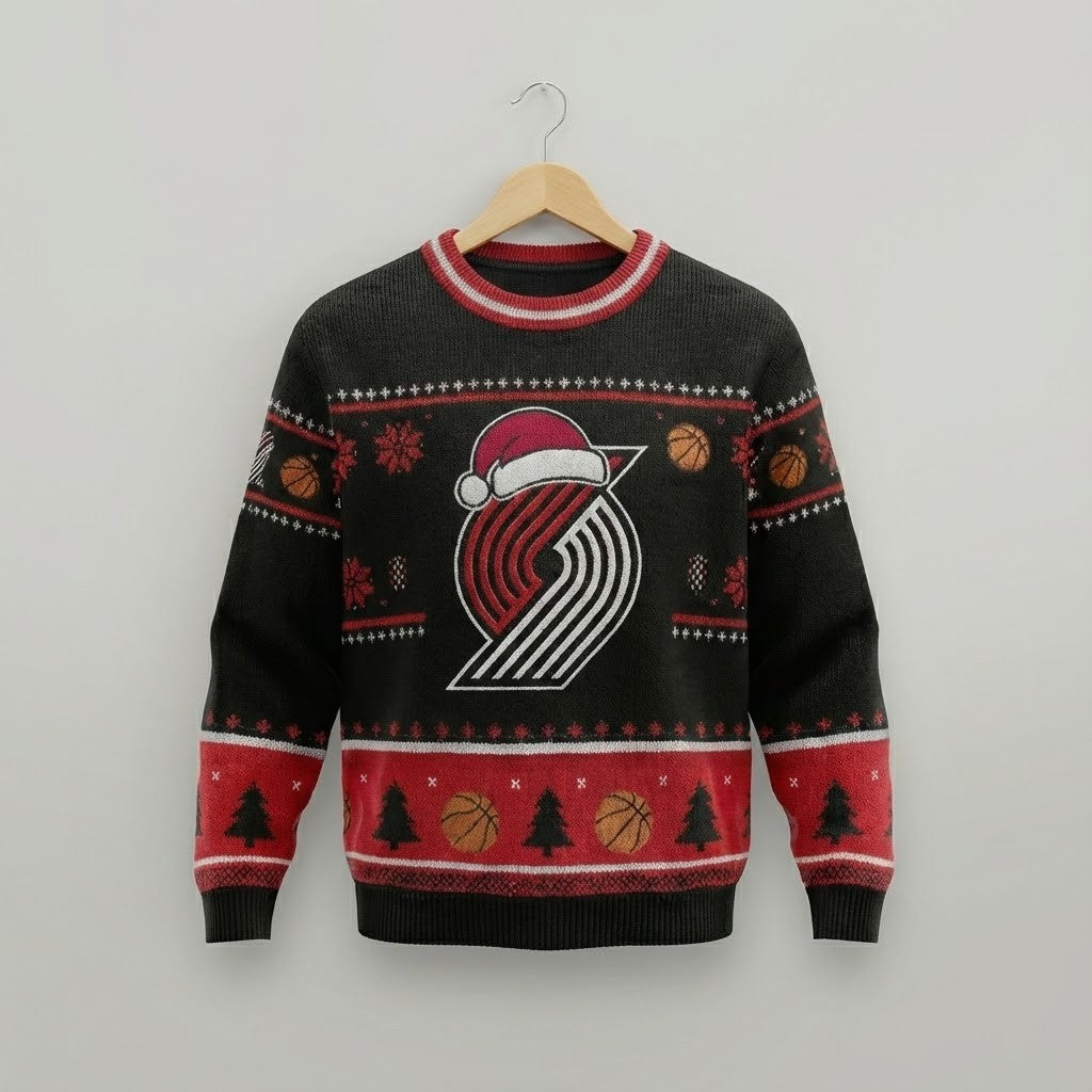 Portland Trail Blazers Ugly Christmas Sweater – Rip City Holiday Knit Red & Black Logo Christmas Apparel NBA - LeagueLockerGear