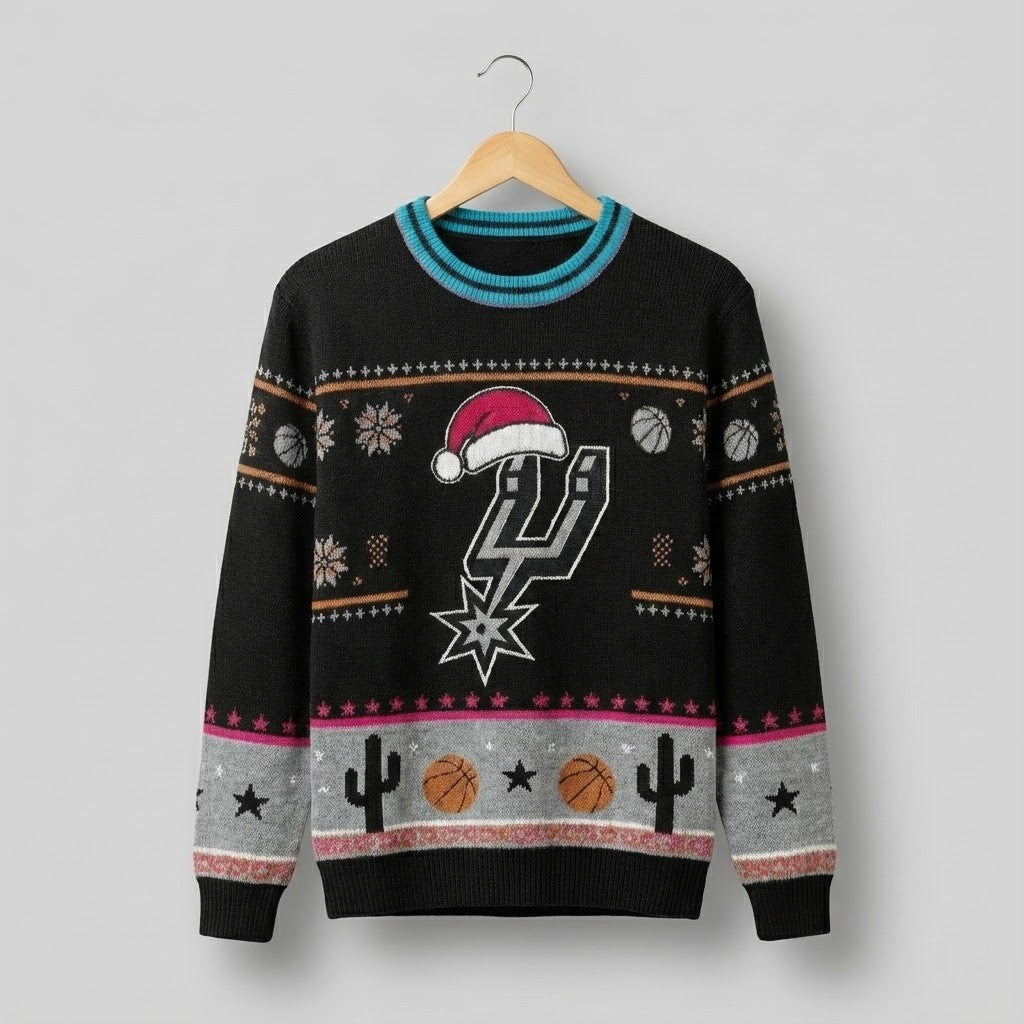 San Antonio Spurs Ugly Christmas Sweater – Fiesta Retro Holiday Black Cactus Theme Exclusive Apparel NBA - LeagueLockerGear