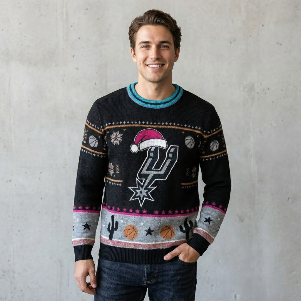 San Antonio Spurs Ugly Christmas Sweater – Fiesta Retro Holiday Black Cactus Theme Exclusive Apparel NBA - LeagueLockerGear