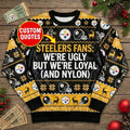 Personalized Pittsburgh Steelers Ugly Christmas Sweater - Funny Custom Text Steel Curtain Black and Gold Shirt - LeagueLockerGear