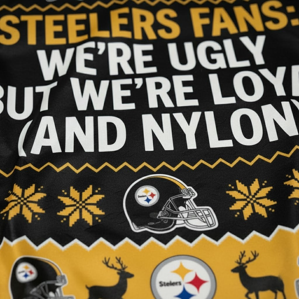 Personalized Pittsburgh Steelers Ugly Christmas Sweater - Funny Custom Text Steel Curtain Black and Gold Shirt - LeagueLockerGear
