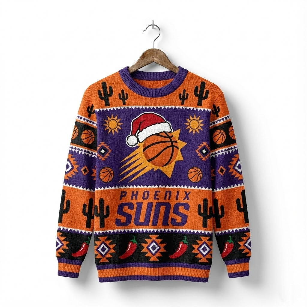 Phoenix Suns Ugly Christmas Sweater – Desert Holiday Cactus Exclusive Knit Christmas NBA - LeagueLockerGear