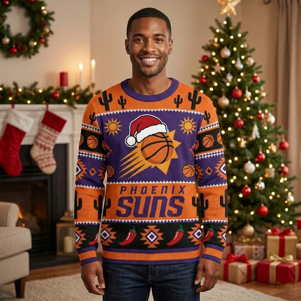 Phoenix Suns Ugly Christmas Sweater – Desert Holiday Cactus Exclusive Knit Christmas NBA - LeagueLockerGear