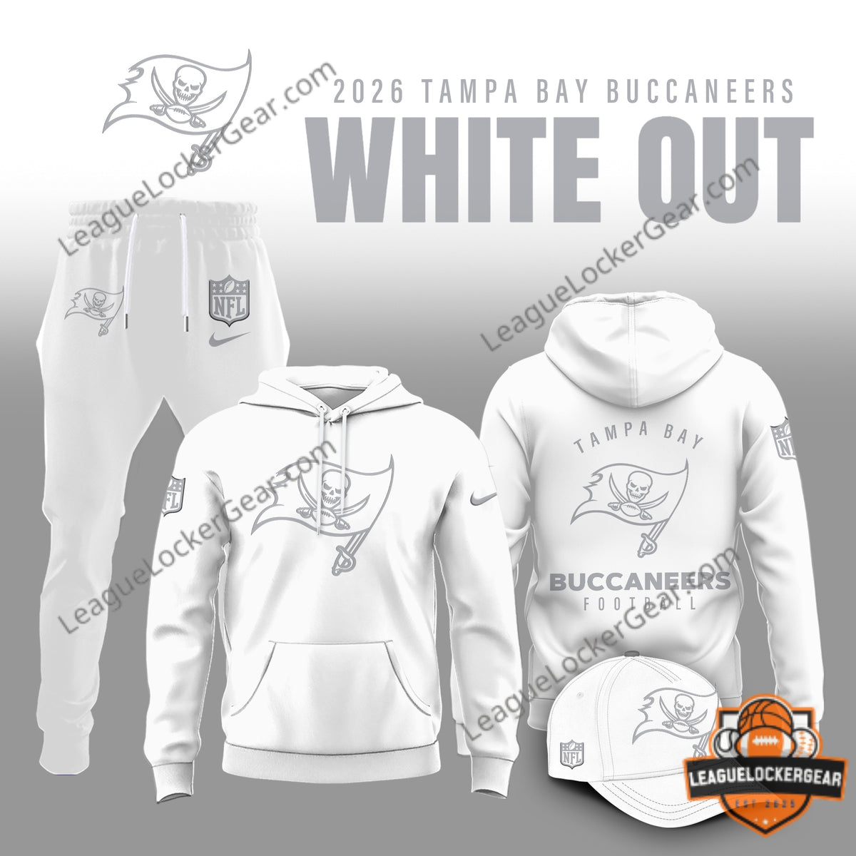 Tampa Bay Buccaneers 2026 White Out Hoodie Sweatpant Set - LeagueLockerGear