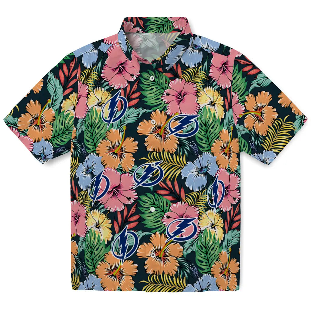 Tampa Bay Lightning Hawaiian Shirt - Brilliant Hibiscus Garden | Hula Hawaiian Shirts