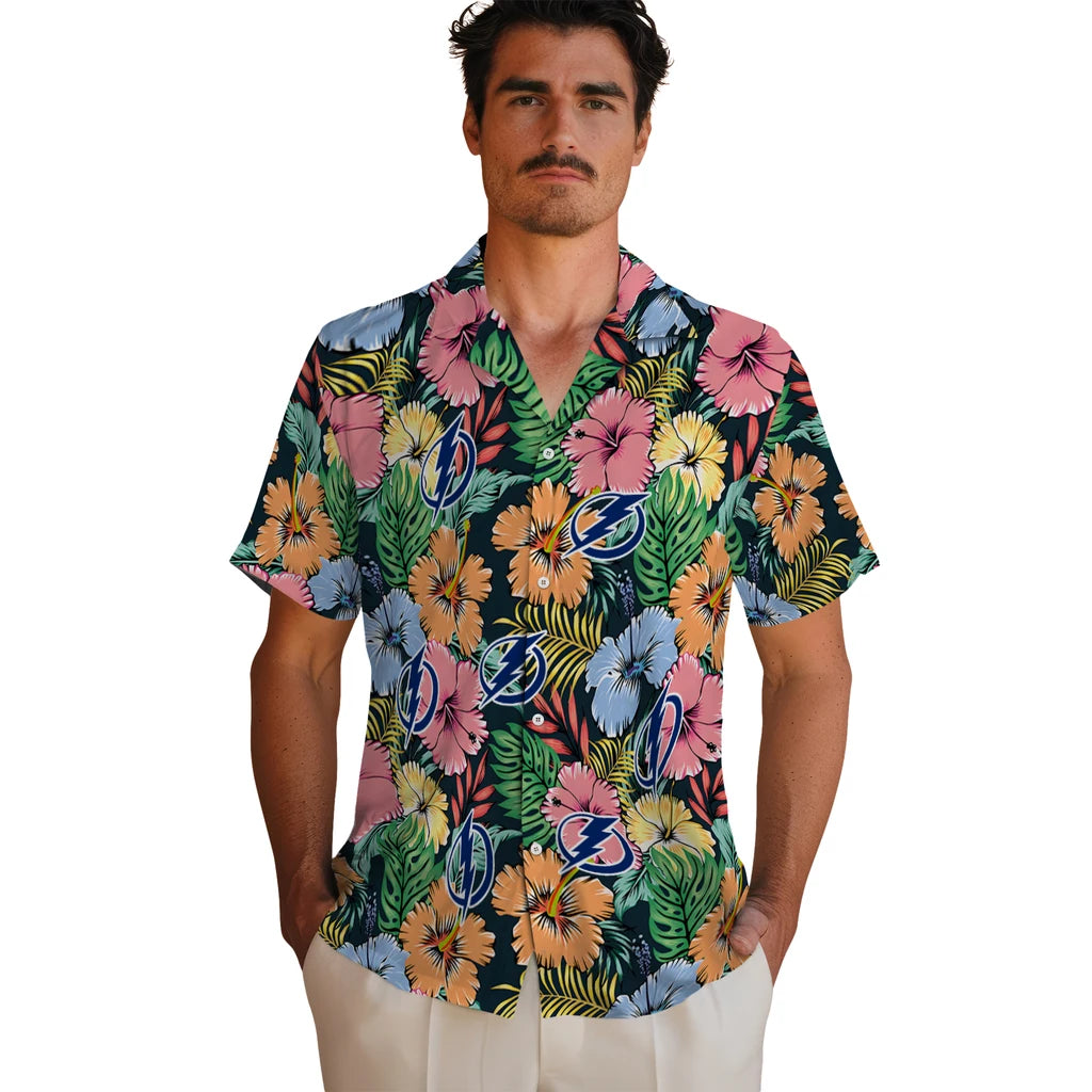 Tampa Bay Lightning Hawaiian Shirt - Brilliant Hibiscus Garden | Hula Hawaiian Shirts