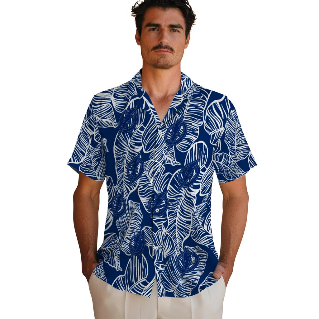 Tampa Bay Lightning Hawaiian Shirt - Leaf Outline | Hula Hawaiian Shirts