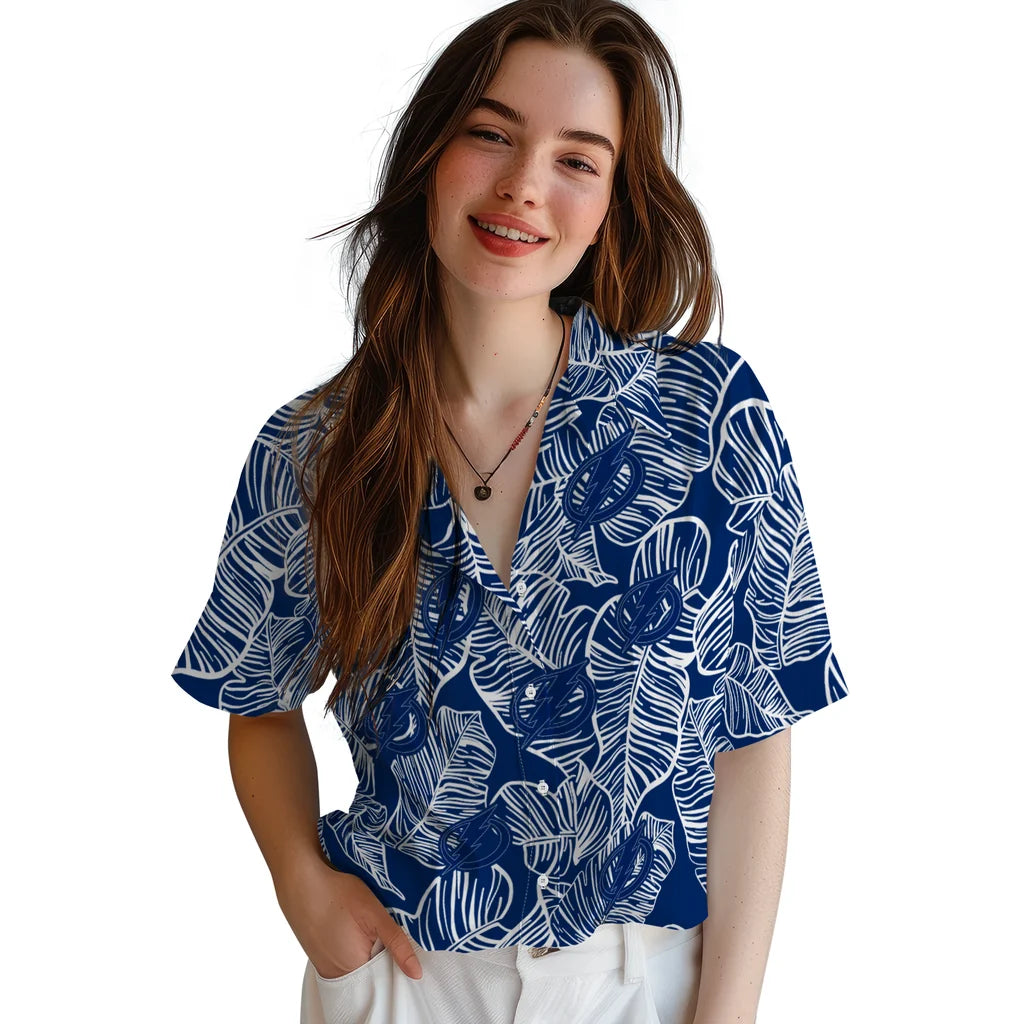 Tampa Bay Lightning Hawaiian Shirt - Leaf Outline | Hula Hawaiian Shirts