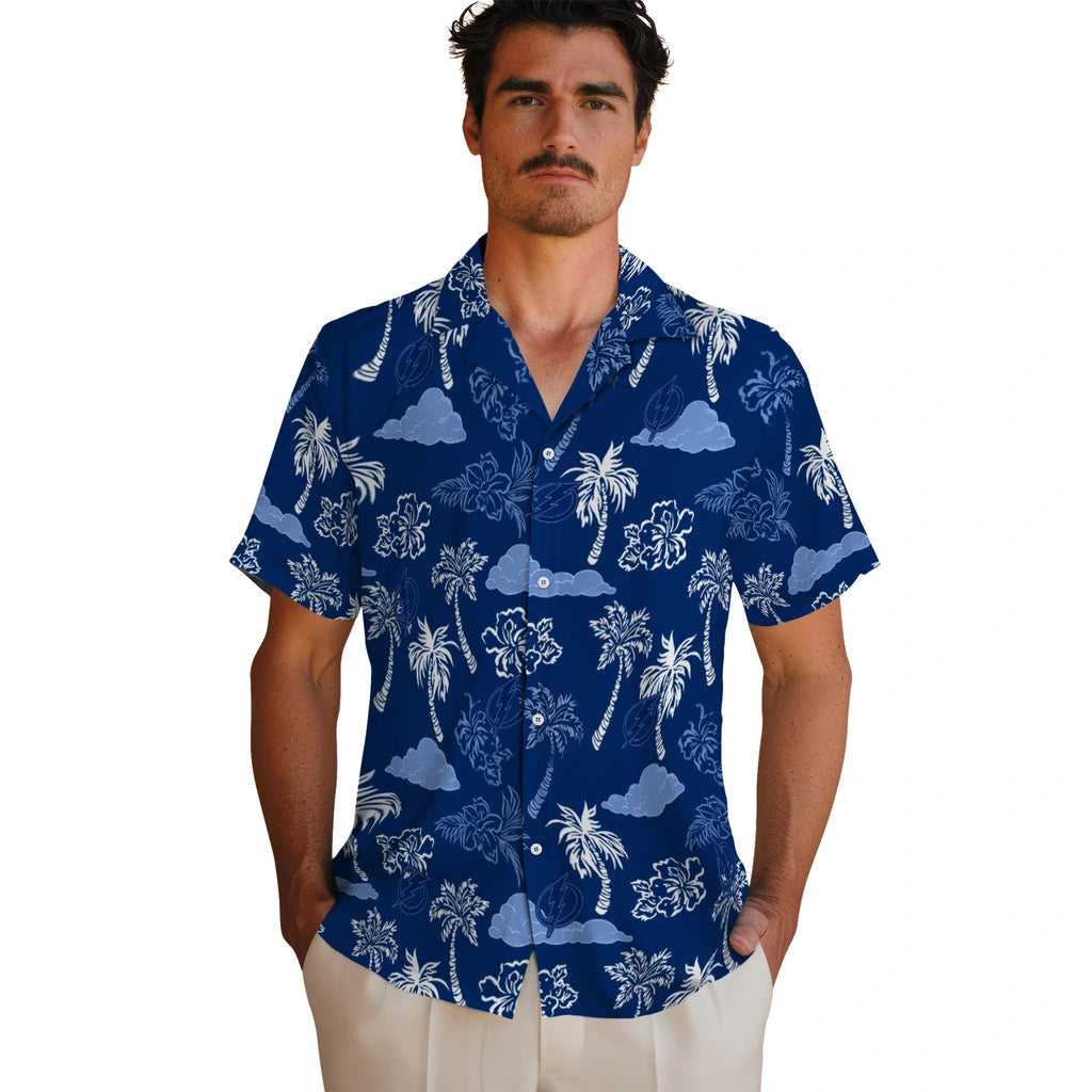 Tampa Bay Lightning Hawaiian Shirt - Palm And Clouds | Hula Hawaiian Shirts