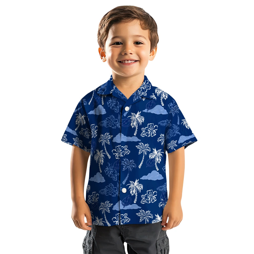 Tampa Bay Lightning Hawaiian Shirt - Palm And Clouds | Hula Hawaiian Shirts