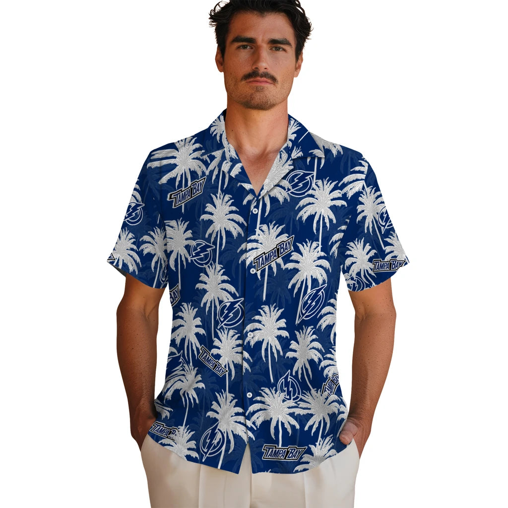 Tampa Bay Lightning Hawaiian Shirt - Palm Tree Motif | Hula Hawaiian Shirts