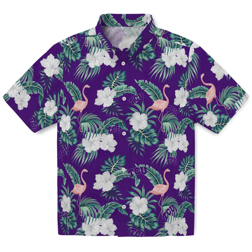 TCU Horned Frogs Hawaiian Shirt - Flamingo and Hibiscus | Hula Hawaiian Shirts