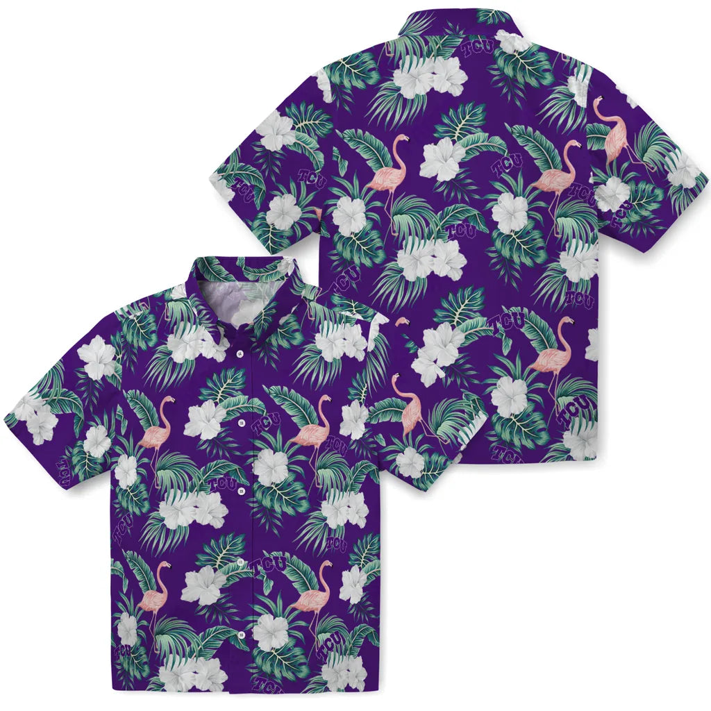 TCU Horned Frogs Hawaiian Shirt - Flamingo and Hibiscus | Hula Hawaiian Shirts