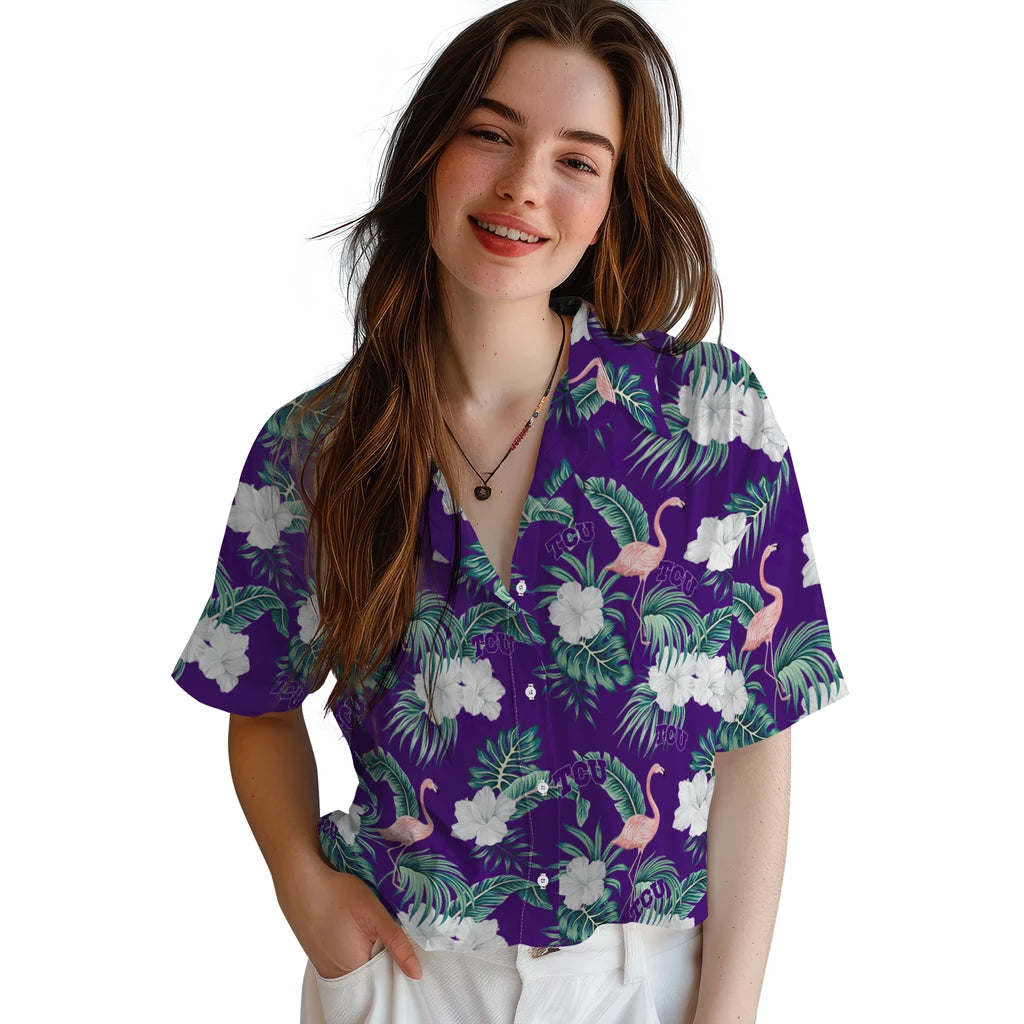 TCU Horned Frogs Hawaiian Shirt - Flamingo and Hibiscus | Hula Hawaiian Shirts