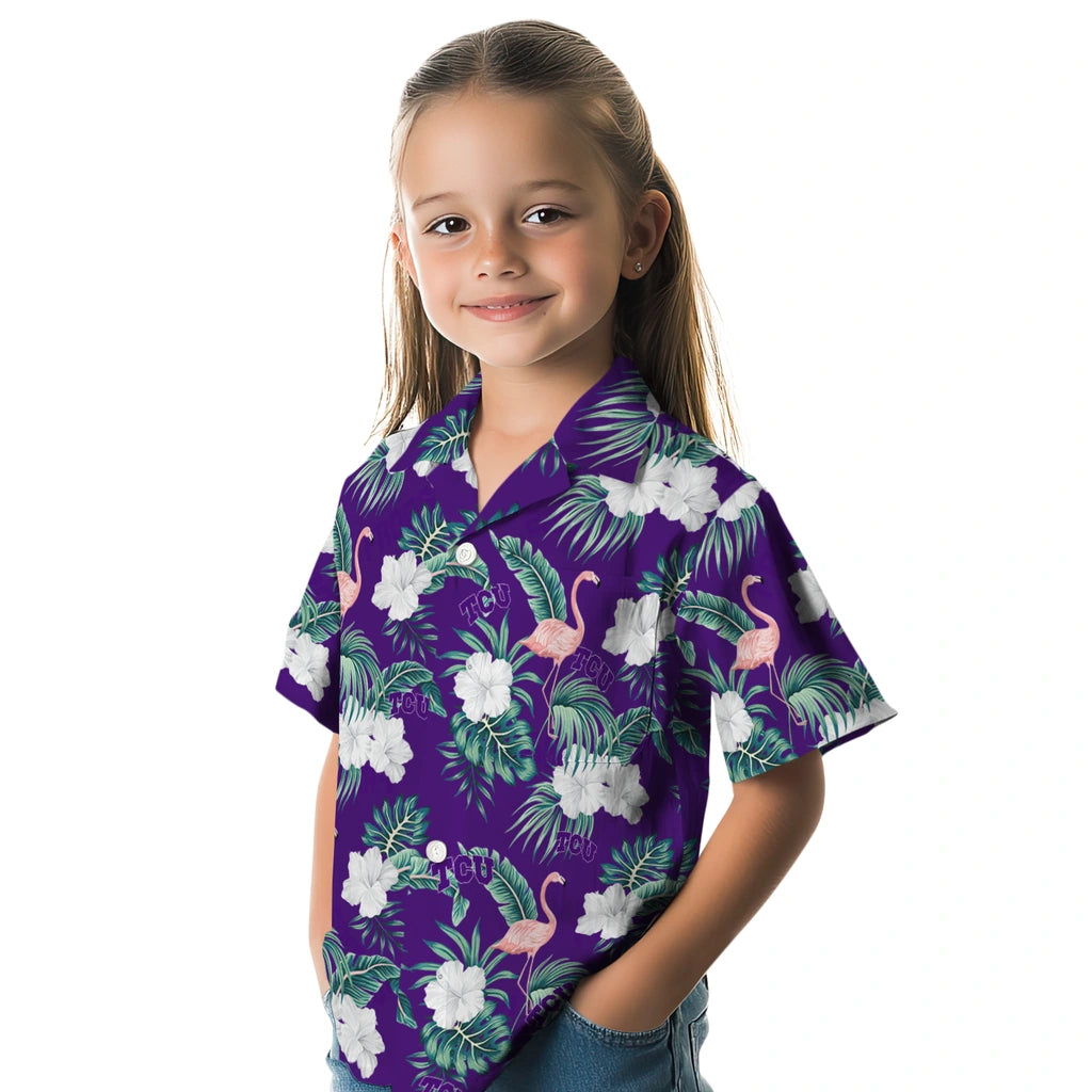 TCU Horned Frogs Hawaiian Shirt - Flamingo and Hibiscus | Hula Hawaiian Shirts