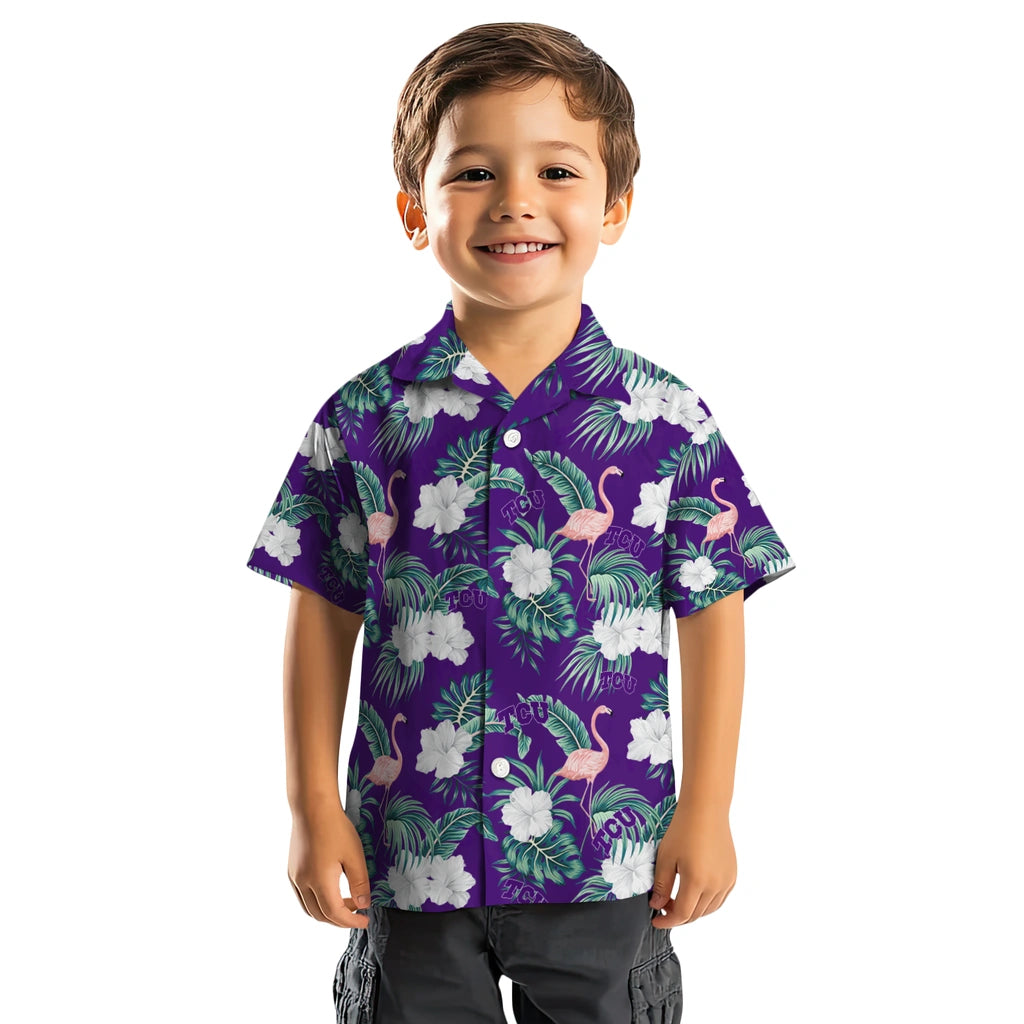 TCU Horned Frogs Hawaiian Shirt - Flamingo and Hibiscus | Hula Hawaiian Shirts