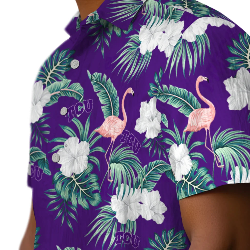 TCU Horned Frogs Hawaiian Shirt - Flamingo and Hibiscus | Hula Hawaiian Shirts