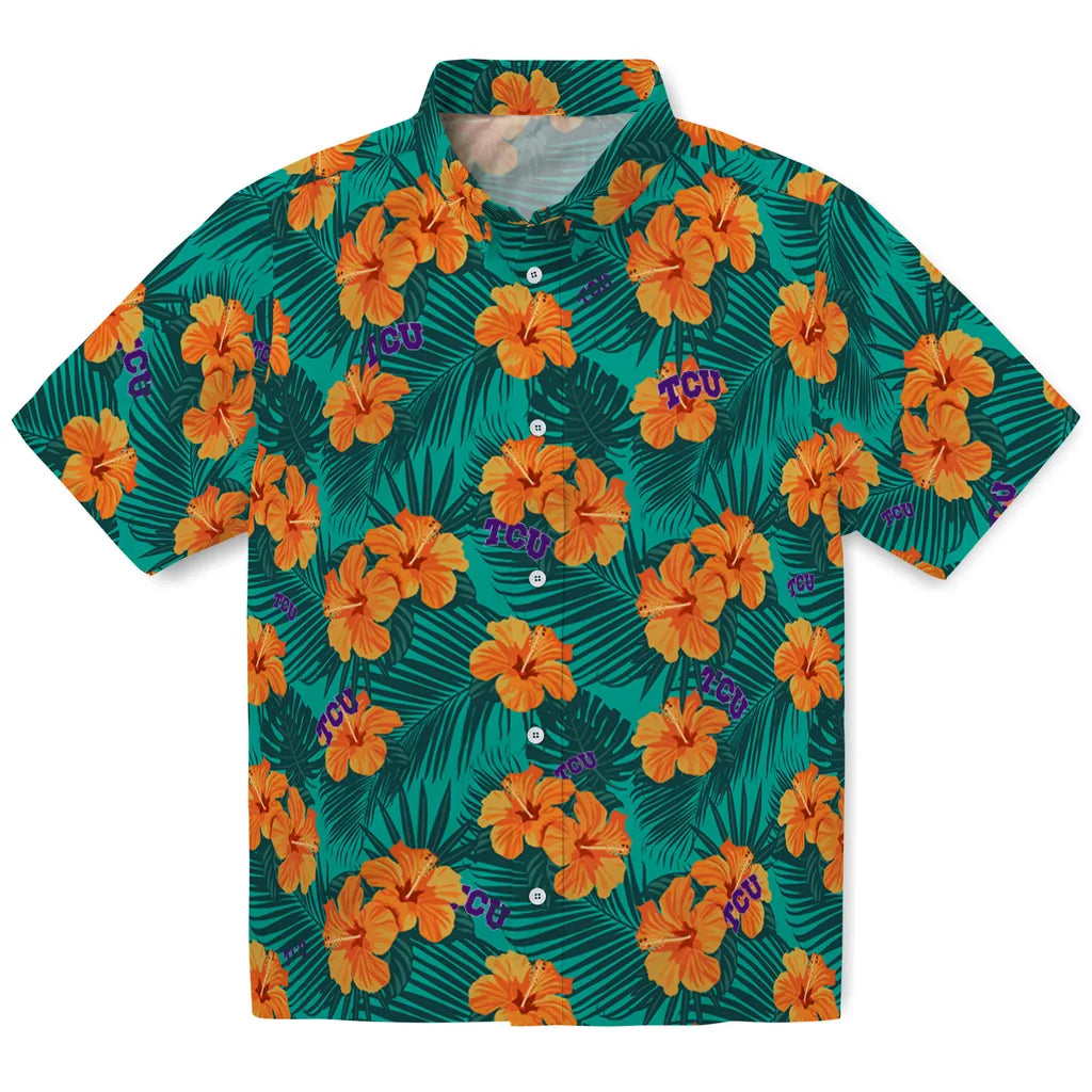 TCU Horned Frogs Hawaiian Shirt - Hibiscus and Palm Leaves | Hula Hawaiian Shirts