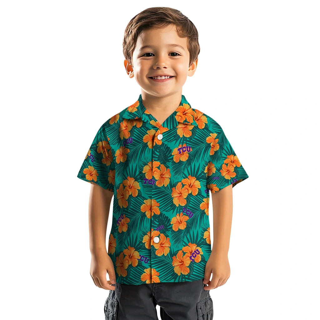 TCU Horned Frogs Hawaiian Shirt - Hibiscus and Palm Leaves | Hula Hawaiian Shirts
