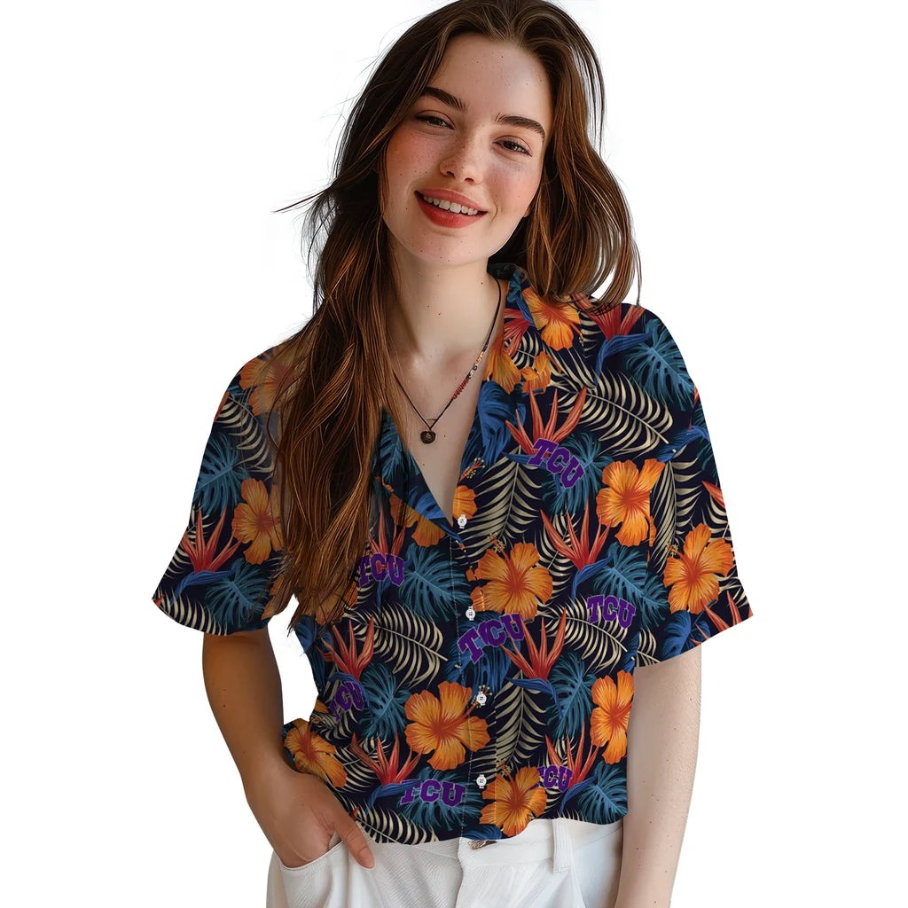 TCU Horned Frogs Hawaiian Shirt - Hibiscus Foliage | Hula Hawaiian Shirts