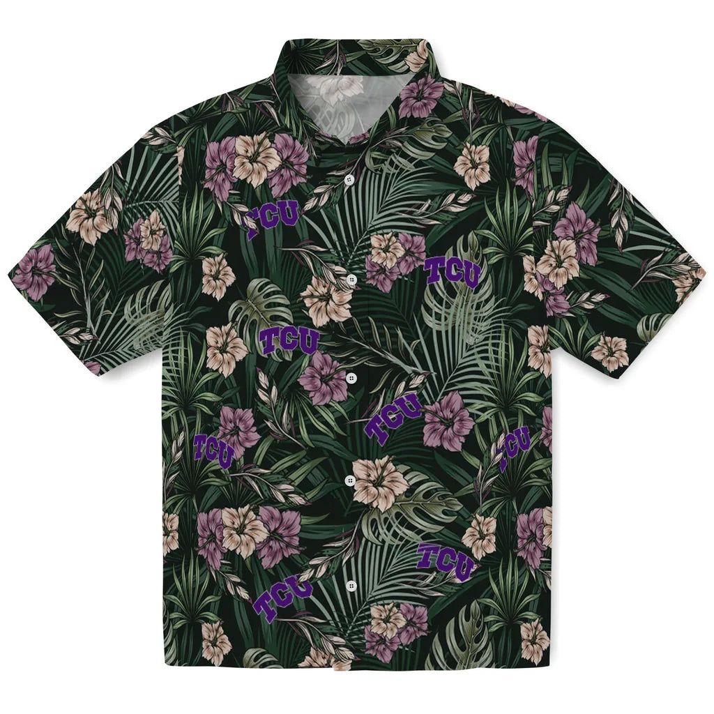 TCU Horned Frogs Hawaiian Shirt - Hibiscus Leaves Pattern | Hula Hawaiian Shirts
