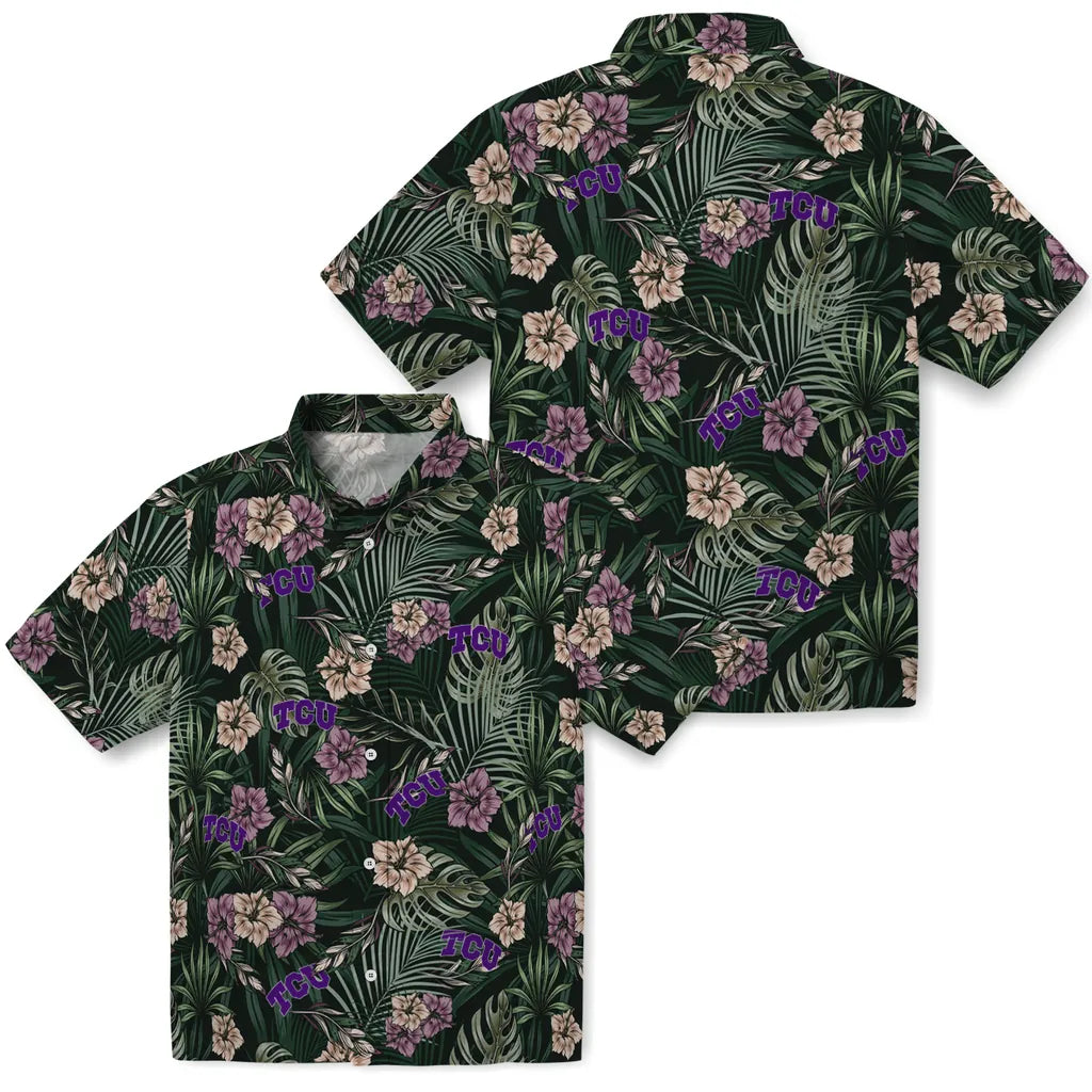 TCU Horned Frogs Hawaiian Shirt - Hibiscus Leaves Pattern | Hula Hawaiian Shirts
