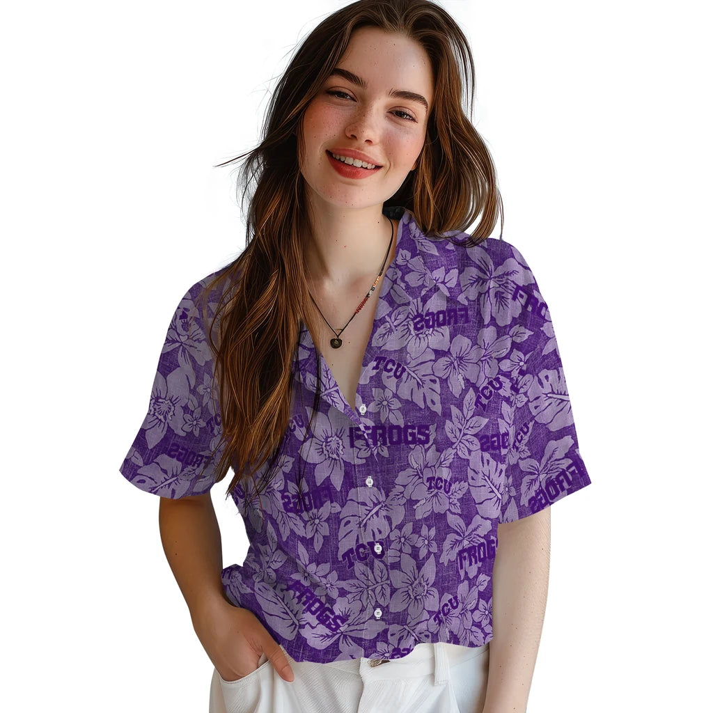 TCU Horned Frogs Hawaiian Shirt - Hibiscus Oasis | Hula Hawaiian Shirts