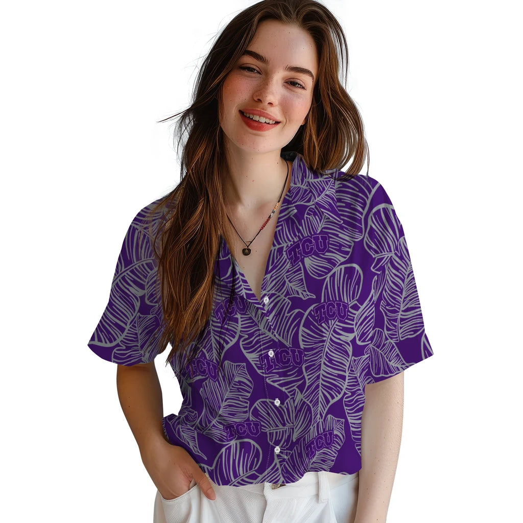 TCU Horned Frogs Hawaiian Shirt - Leaf Outline | Hula Hawaiian Shirts