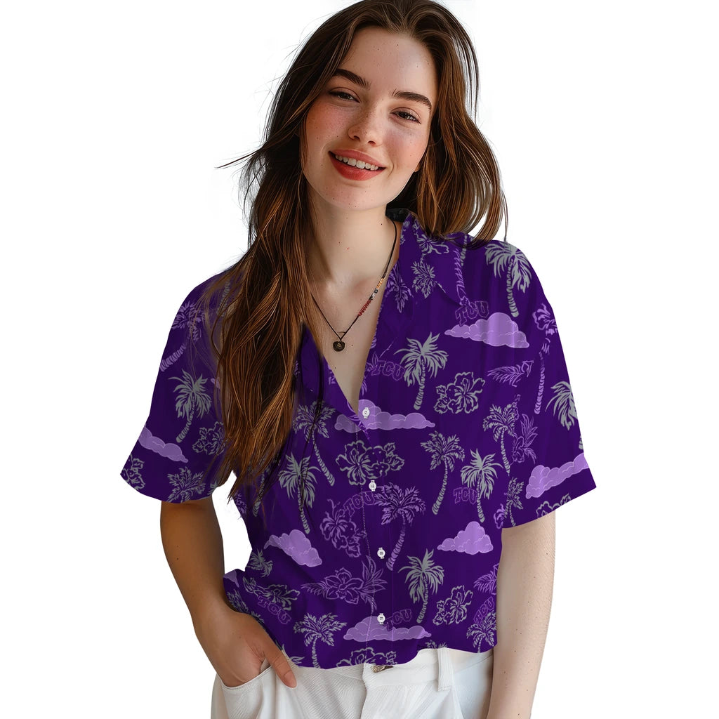 TCU Horned Frogs Hawaiian Shirt - Palm And Clouds | Hula Hawaiian Shirts