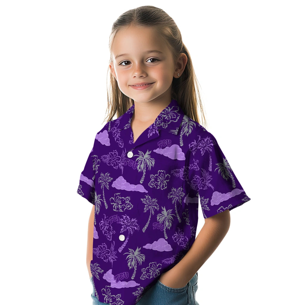 TCU Horned Frogs Hawaiian Shirt - Palm And Clouds | Hula Hawaiian Shirts