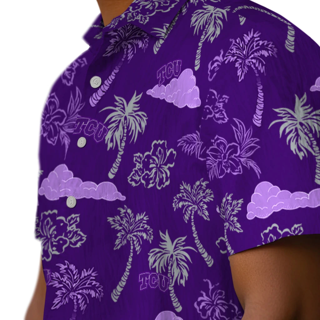 TCU Horned Frogs Hawaiian Shirt - Palm And Clouds | Hula Hawaiian Shirts