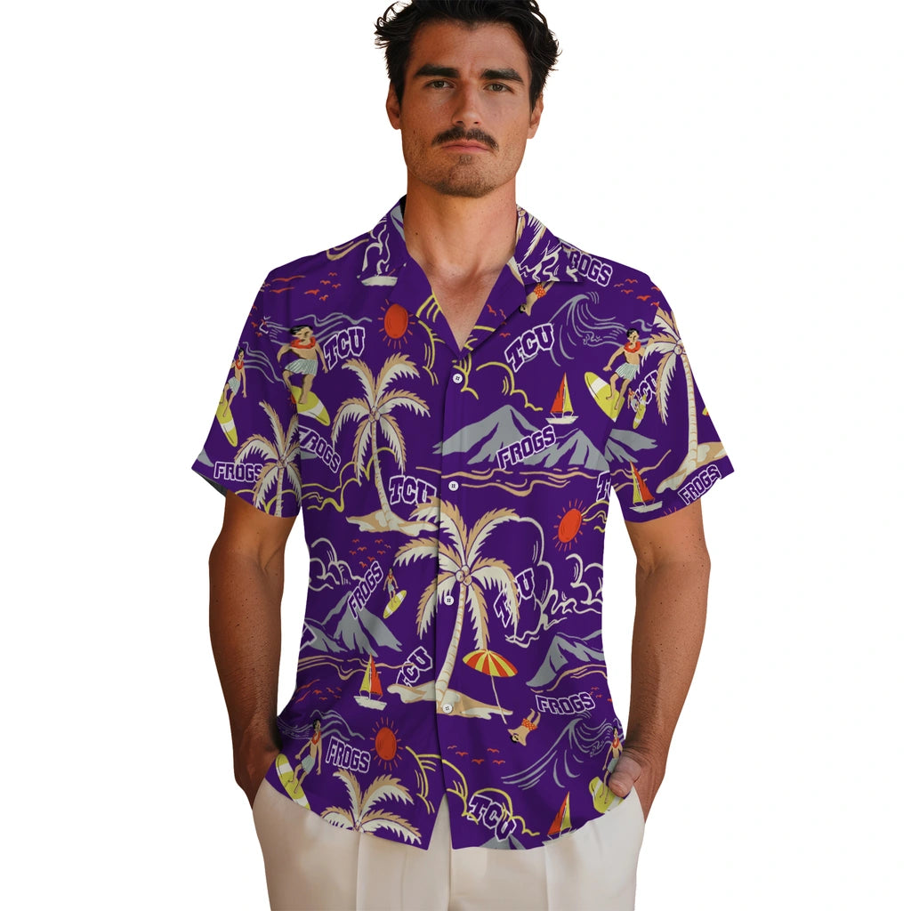 TCU Horned Frogs Hawaiian Shirt - Palm Tree Island | Hula Hawaiian Shirts