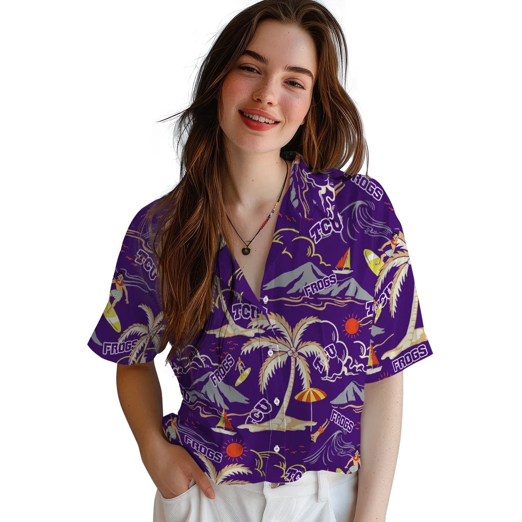 TCU Horned Frogs Hawaiian Shirt - Palm Tree Island | Hula Hawaiian Shirts