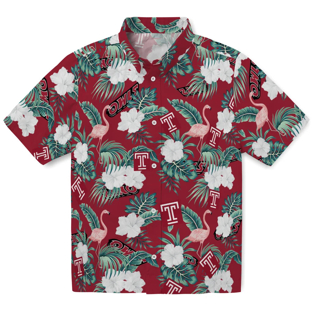 Temple Owls Hawaiian Shirt - Flamingo and Hibiscus | Hula Hawaiian Shirts